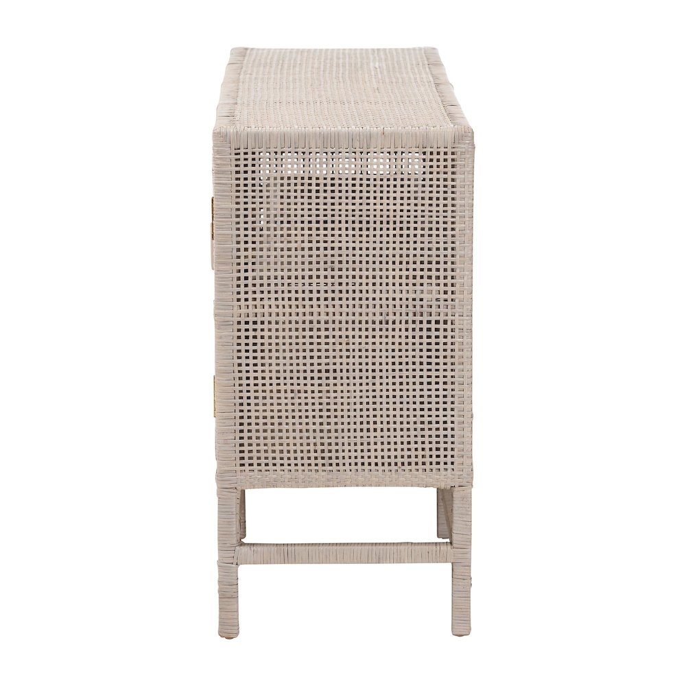2-Tier Wicker Accent Cabinet with Double Doors and Elevated Base, French Grey. Picture 5