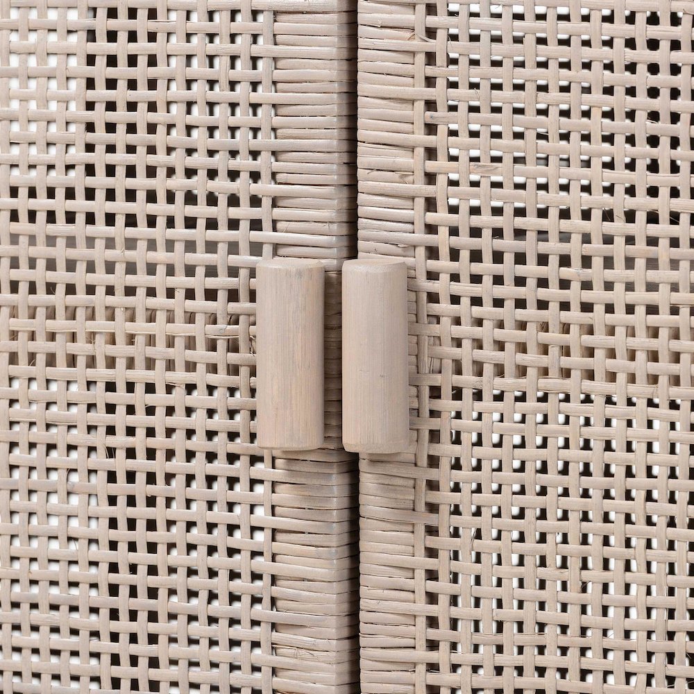 2-Tier Wicker Accent Cabinet with Double Doors and Elevated Base, French Grey. Picture 7
