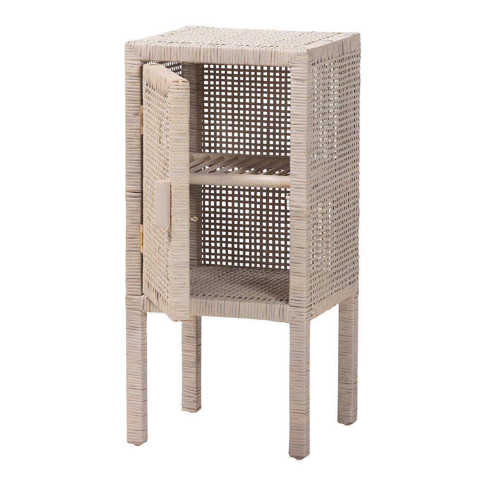 Accent Bedside Table with Interior Shelving and Elevated Base, French Grey. Picture 3