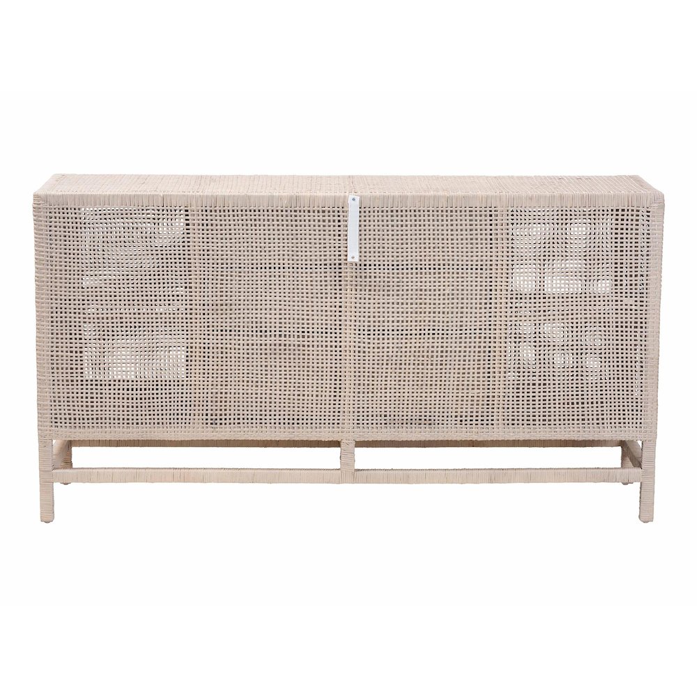 Natural Rattan Storage Cabinet, Interior Shelving and Elevated Base, French Grey. Picture 6