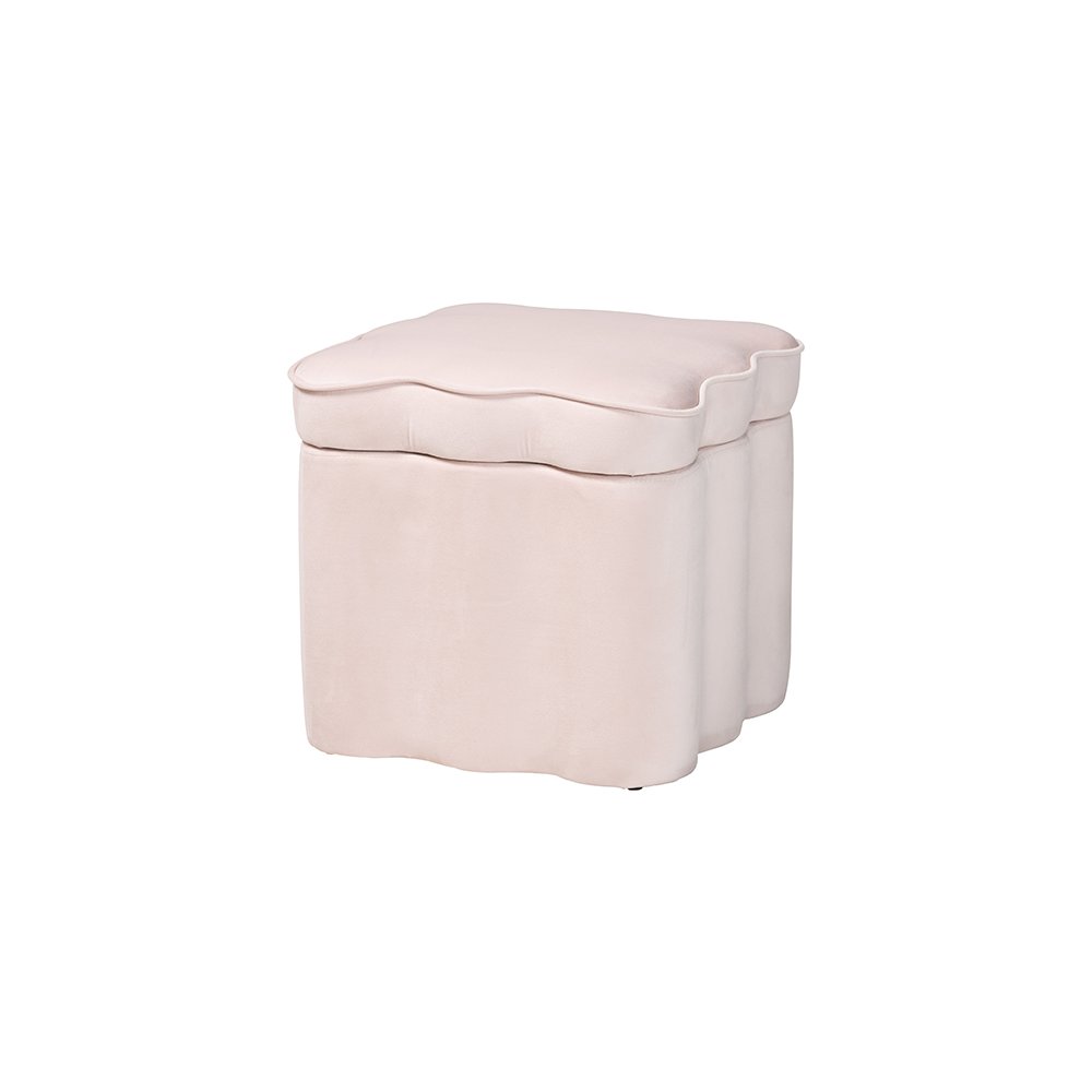 Baxton Studio Paulina Velvet Storage Ottoman, Scalloped, Light Pink. Picture 1