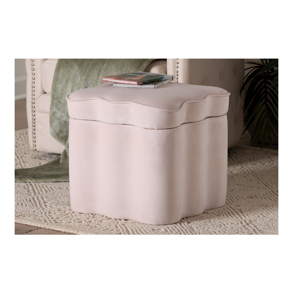 Baxton Studio Paulina Velvet Storage Ottoman, Scalloped, Light Pink. Picture 2