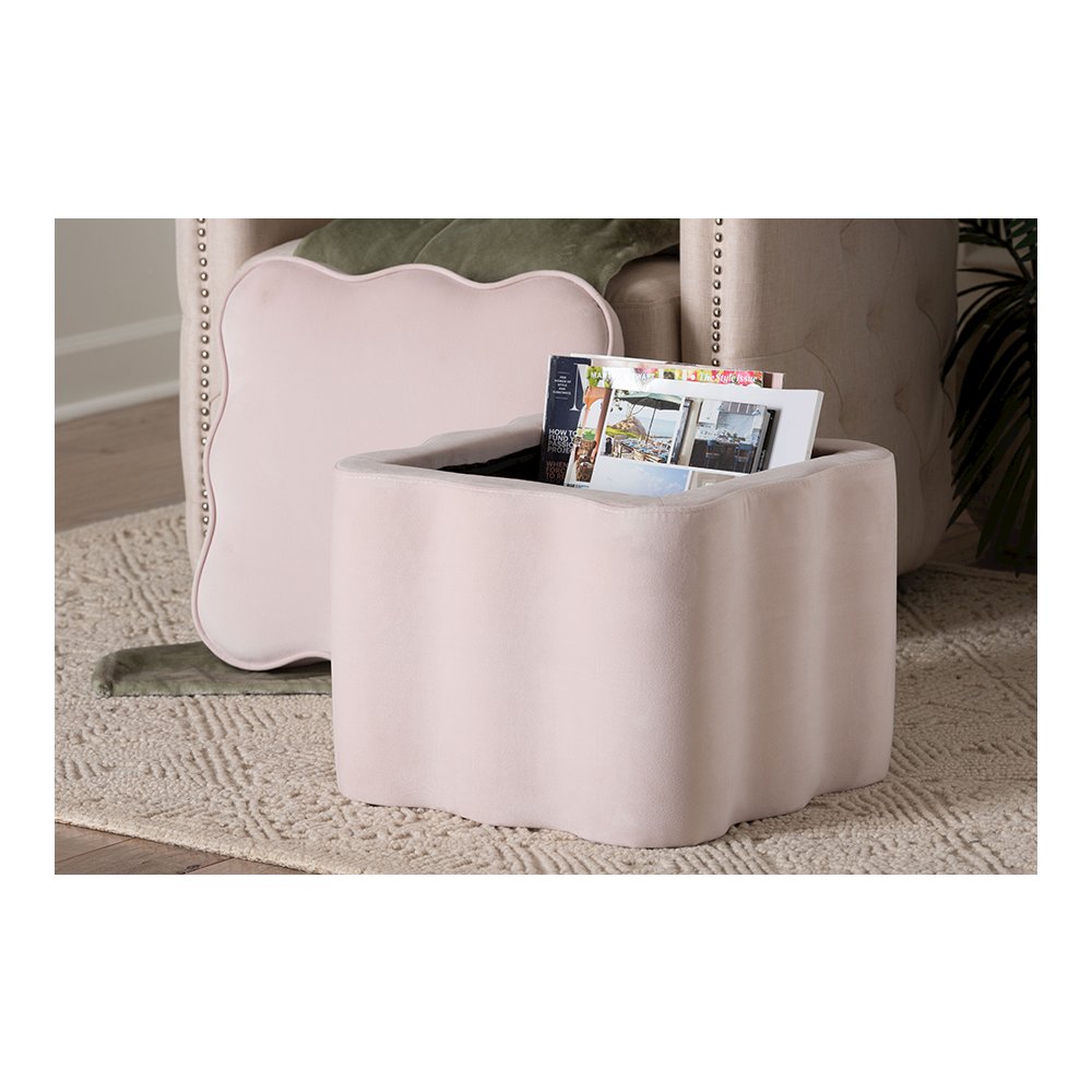Baxton Studio Paulina Velvet Storage Ottoman, Scalloped, Light Pink. Picture 7