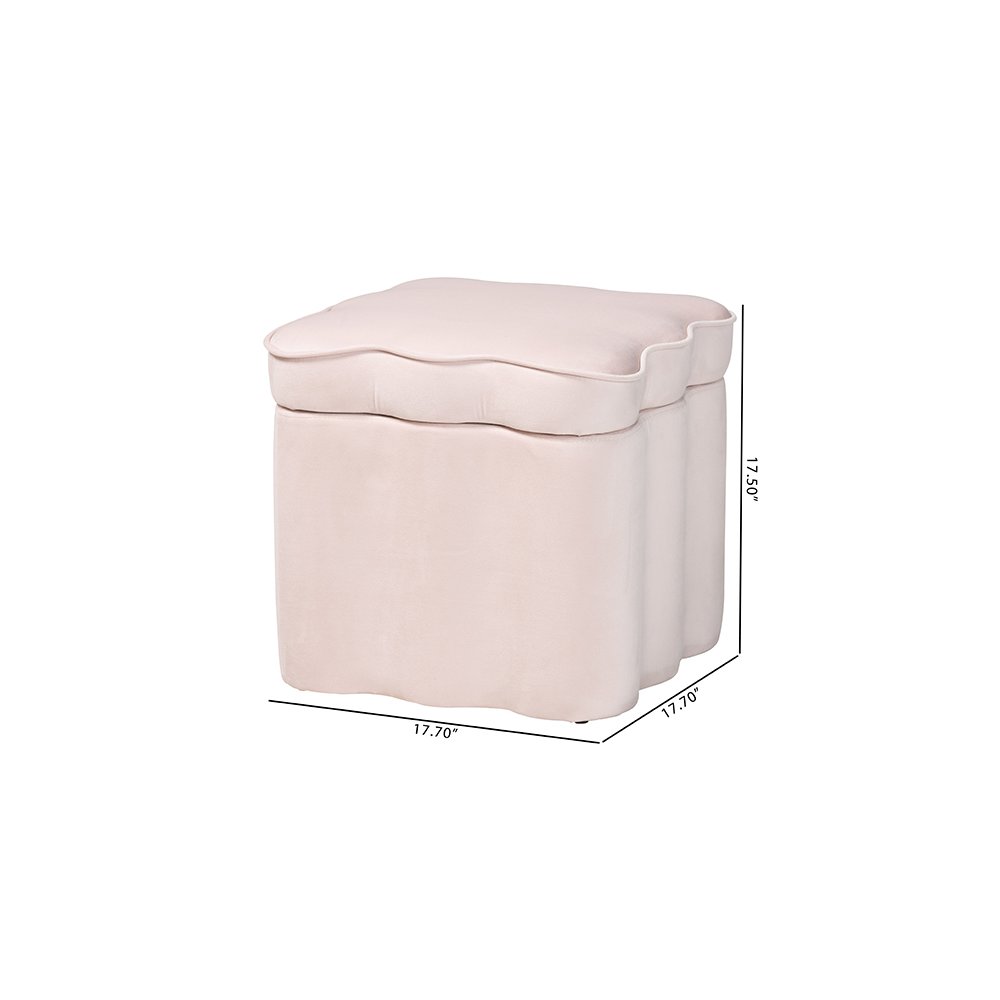 Baxton Studio Paulina Velvet Storage Ottoman, Scalloped, Light Pink. Picture 8