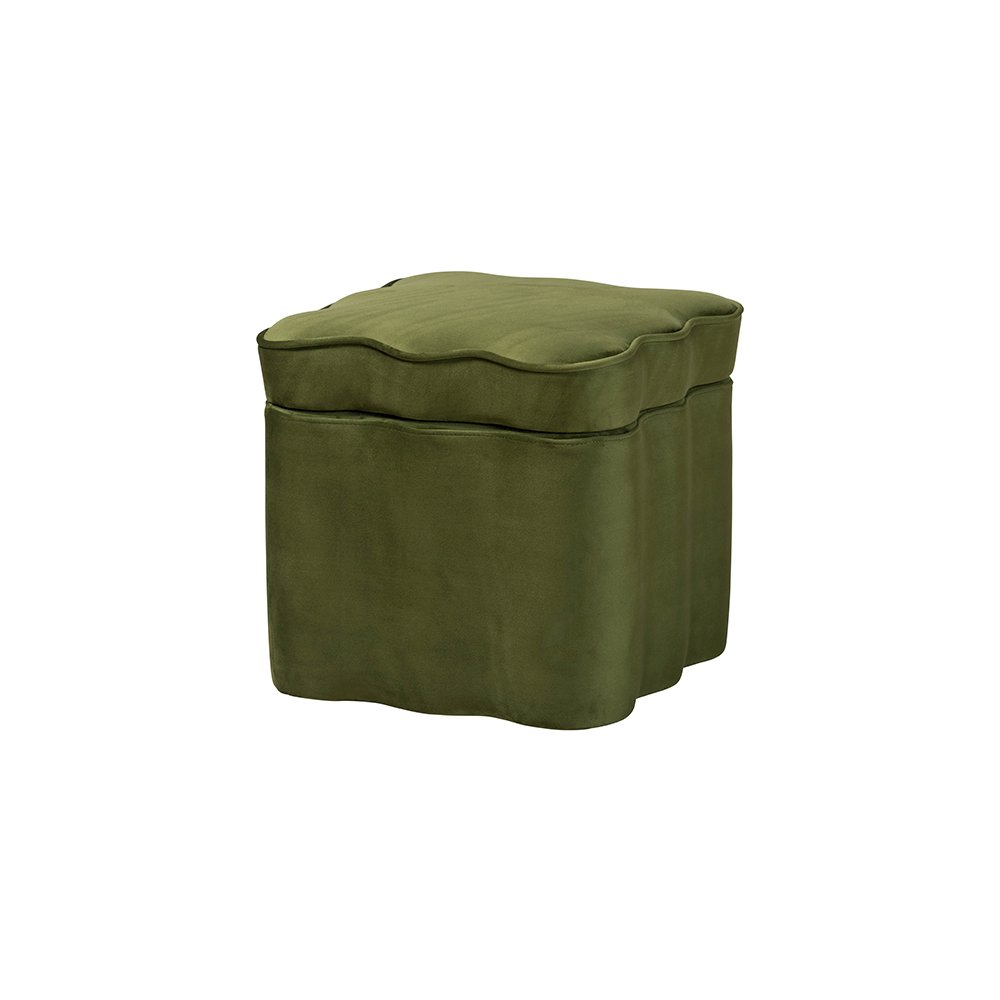 Baxton Studio Paulina Velvet Storage Ottoman, Scalloped, Moss Green. Picture 1