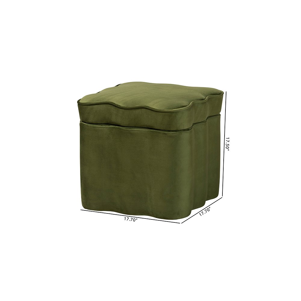 Baxton Studio Paulina Velvet Storage Ottoman, Scalloped, Moss Green. Picture 8