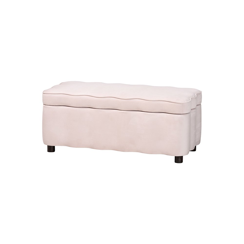 Baxton Studio Paulina Velvet Storage Bench, Scalloped, Light Pink. Picture 1