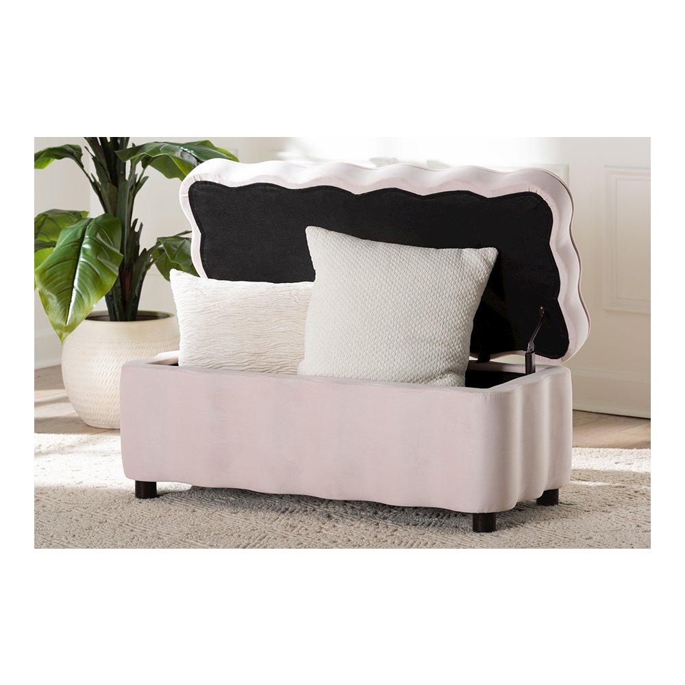 Baxton Studio Paulina Velvet Storage Bench, Scalloped, Light Pink. Picture 11