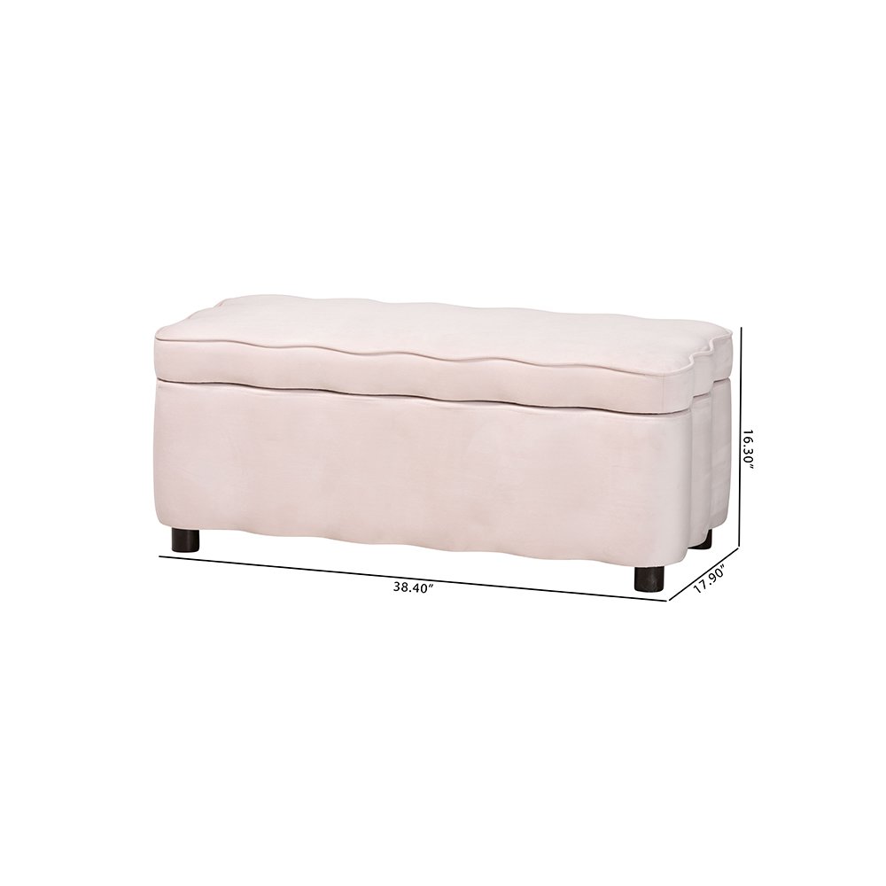 Baxton Studio Paulina Velvet Storage Bench, Scalloped, Light Pink. Picture 12
