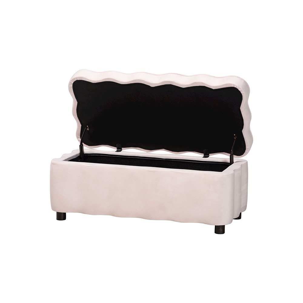 Baxton Studio Paulina Velvet Storage Bench, Scalloped, Light Pink. Picture 3