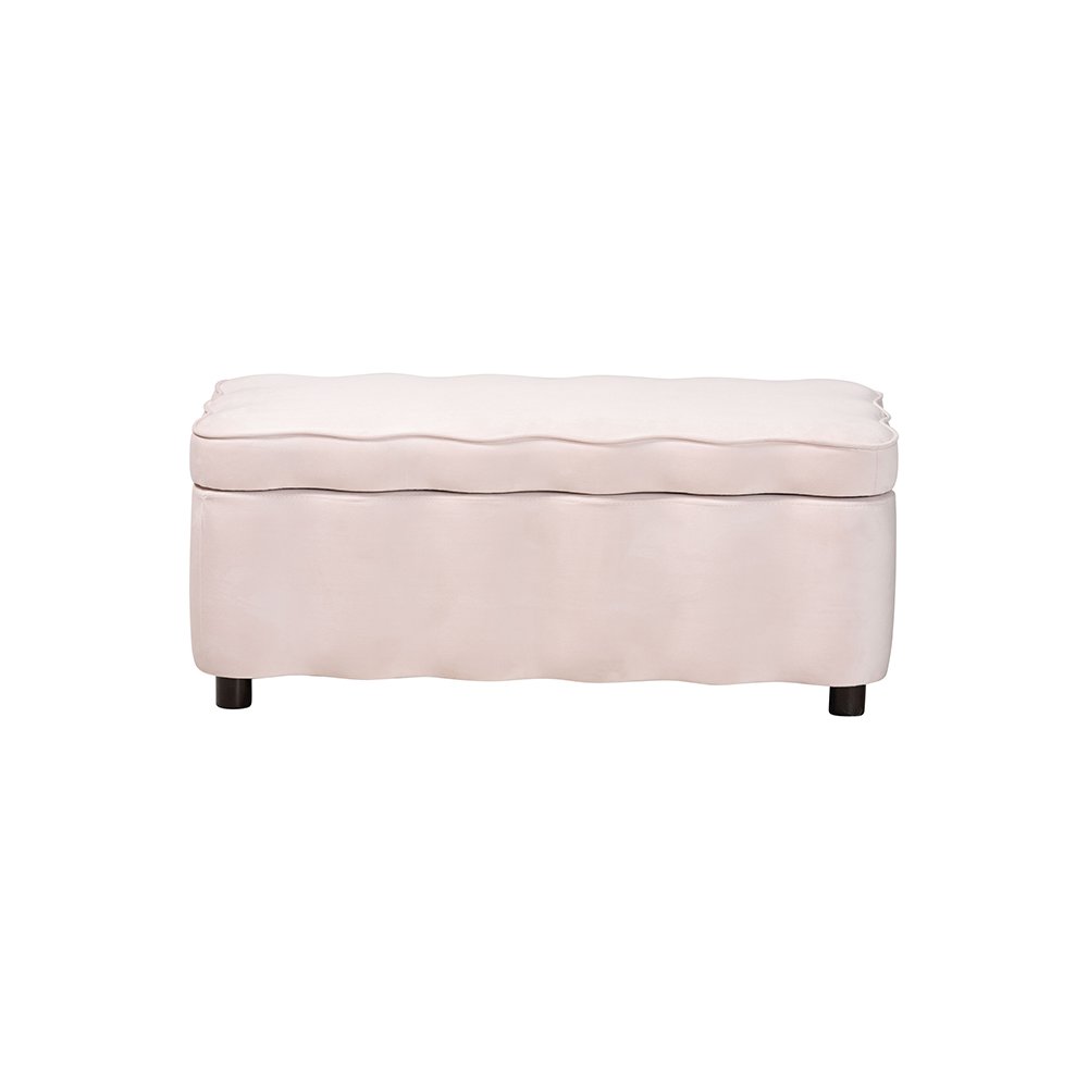 Baxton Studio Paulina Velvet Storage Bench, Scalloped, Light Pink. Picture 4