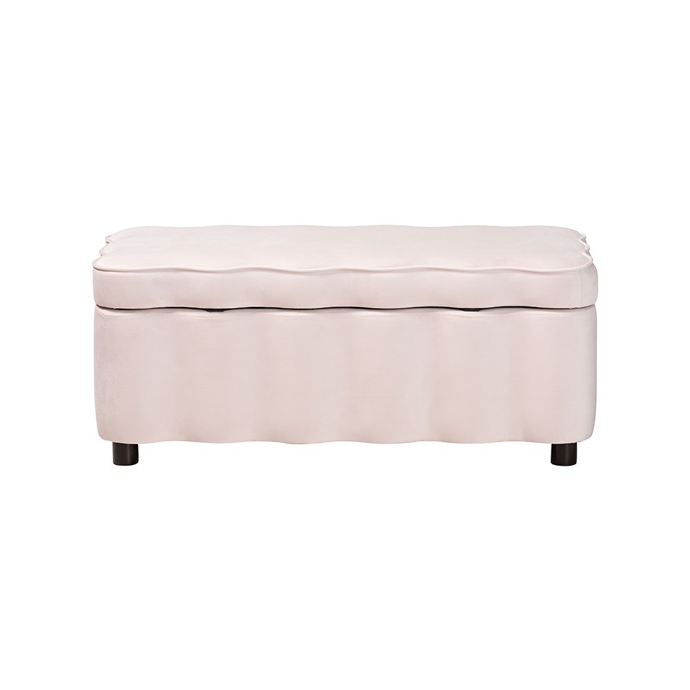 Baxton Studio Paulina Velvet Storage Bench, Scalloped, Light Pink. Picture 6