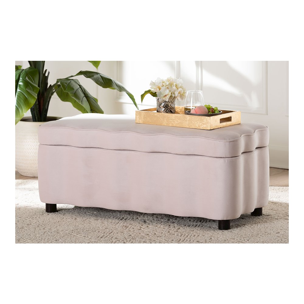 Baxton Studio Paulina Velvet Storage Bench, Scalloped, Light Pink. Picture 2