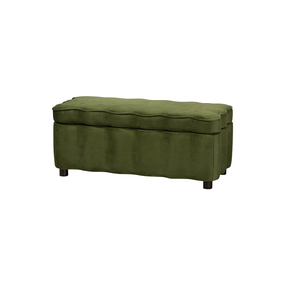 Baxton Studio Paulina Velvet Storage Bench, Scalloped, Moss Green. Picture 1