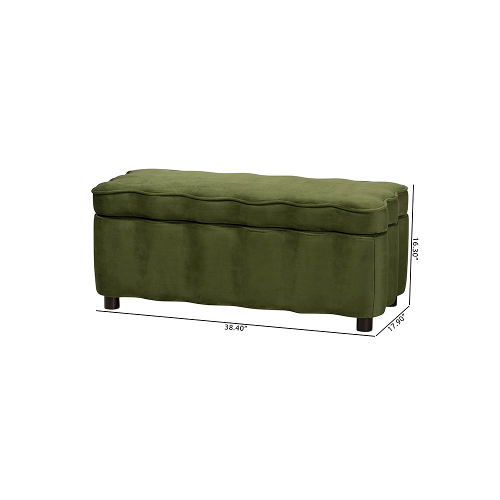 Baxton Studio Paulina Velvet Storage Bench, Scalloped, Moss Green. Picture 12
