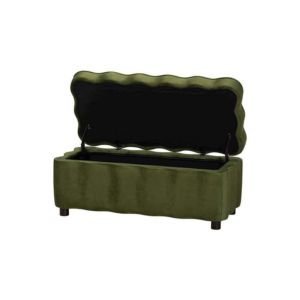 Baxton Studio Paulina Velvet Storage Bench, Scalloped, Moss Green. Picture 3