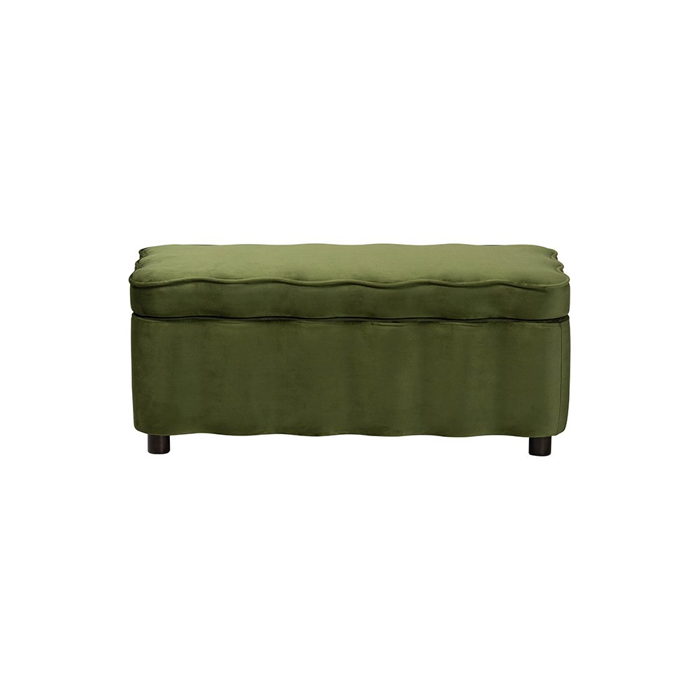 Baxton Studio Paulina Velvet Storage Bench, Scalloped, Moss Green. Picture 4