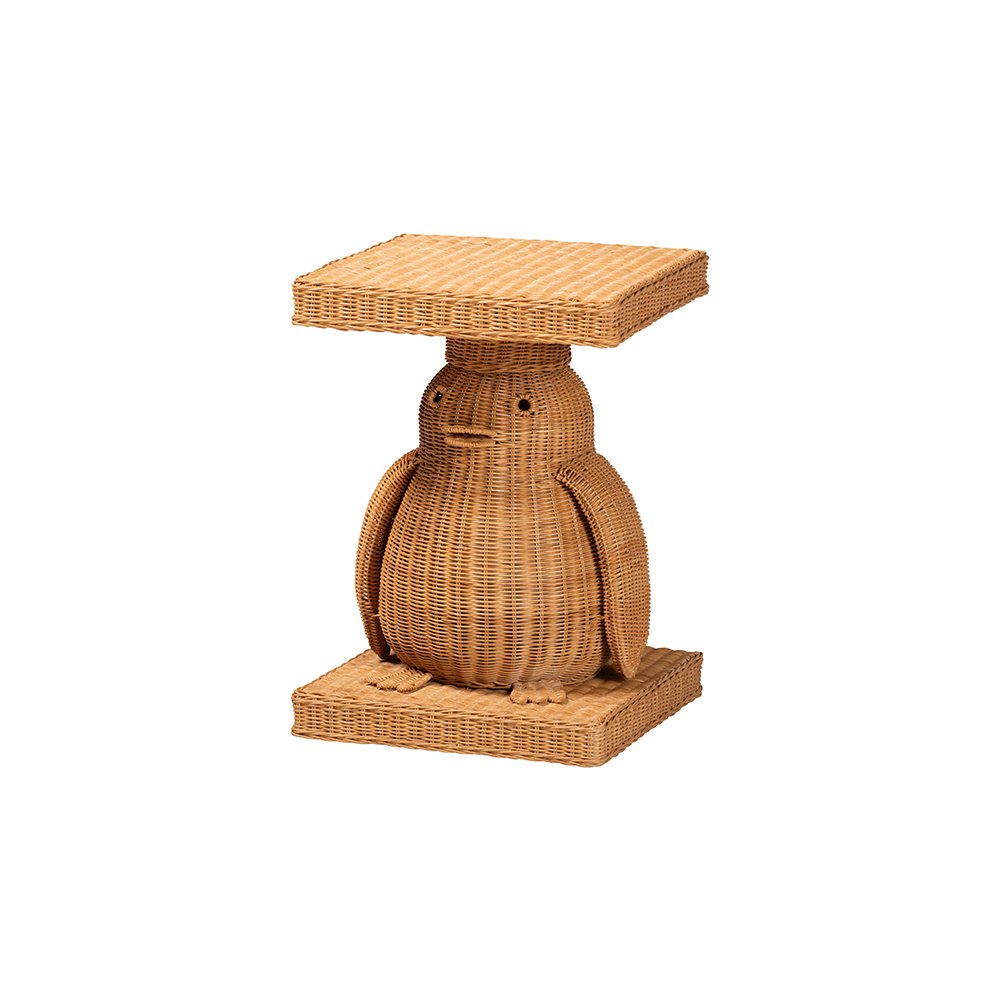 Pembroke Penguin Rattan End Table, Handwoven Sculptural Accent Table. Picture 1