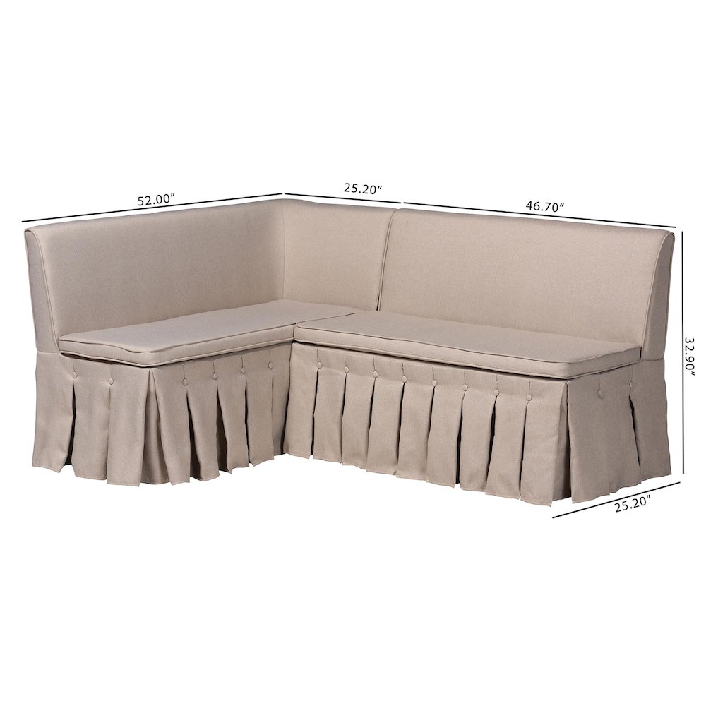 Meyer 2-Pc Upholstered Dining Nook Bench Set - L-Shaped Banquette, Beige. Picture 7