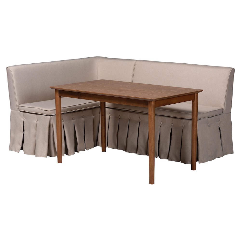 Reuben 3-Pc Upholstered Dining Nook Set - L-Shaped Corner Banquette, Beige. Picture 1