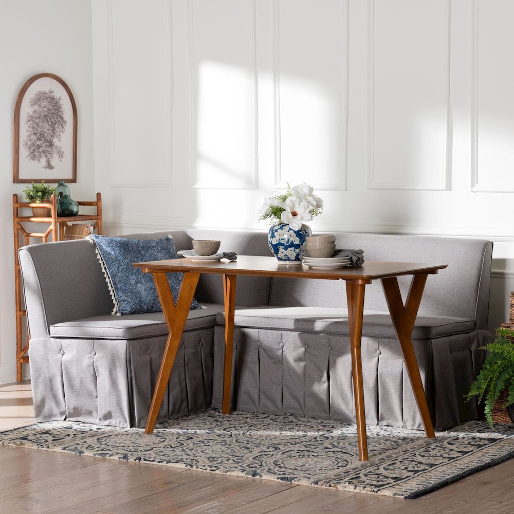 Reginald 3-Pc Upholstered Dining Nook Set - L-Shaped Corner Banquette, Grey. Picture 8
