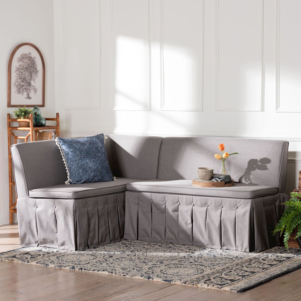 Meyer 2-Pc Upholstered Dining Nook Bench Set - L-Shaped Banquette, Grey. Picture 6