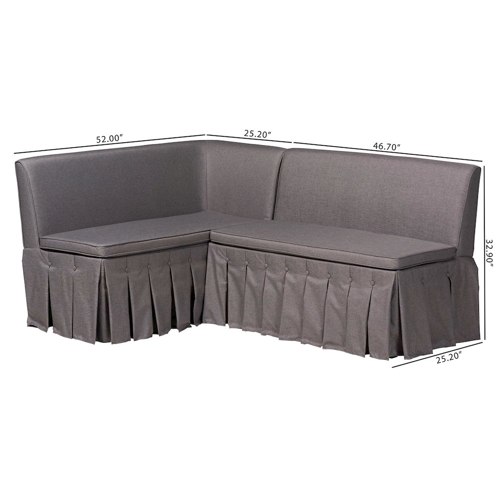 Meyer 2-Pc Upholstered Dining Nook Bench Set - L-Shaped Banquette, Grey. Picture 7