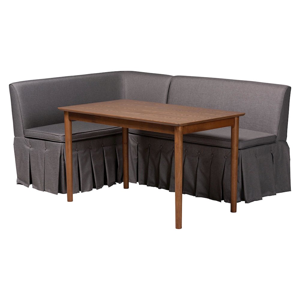 Reuben 3-Pc Upholstered Dining Nook Set - L-Shaped Corner Banquette, Grey. Picture 1