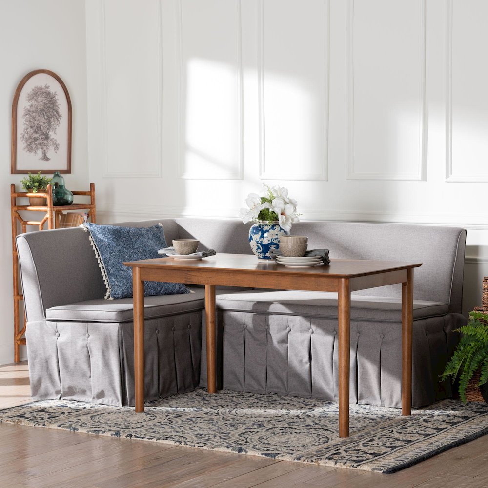Reuben 3-Pc Upholstered Dining Nook Set - L-Shaped Corner Banquette, Grey. Picture 8