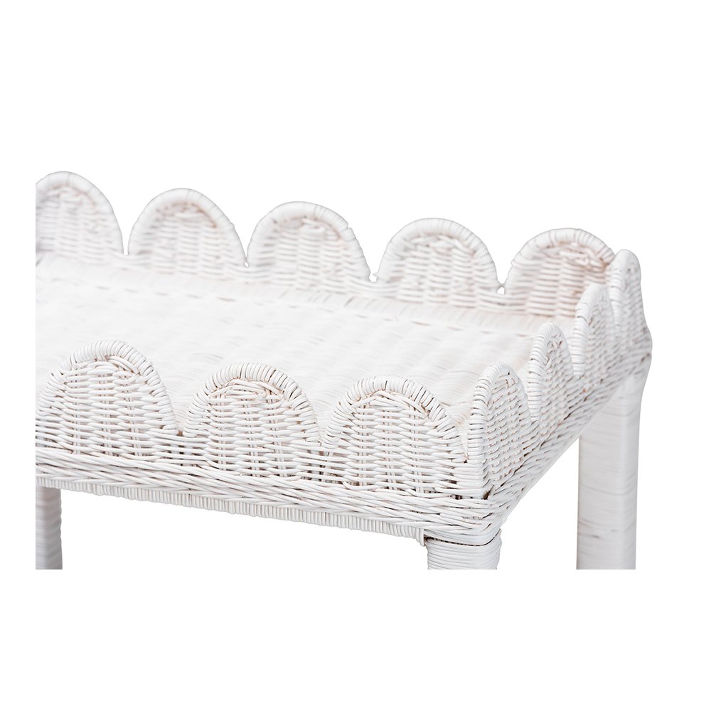 Sumana Rattan Side Table with Scalloped 2-Tier Tray Top, White. Picture 5