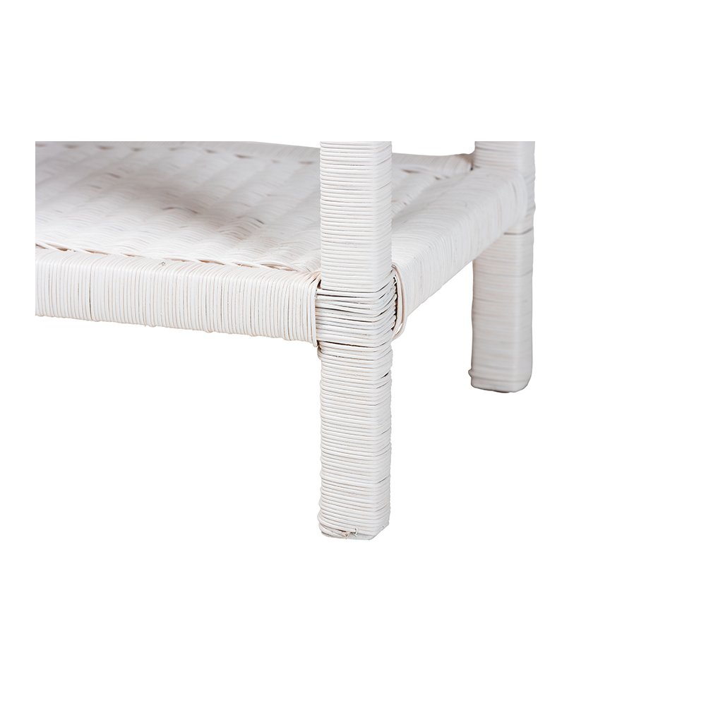 Sumana Rattan Side Table with Scalloped 2-Tier Tray Top, White. Picture 6