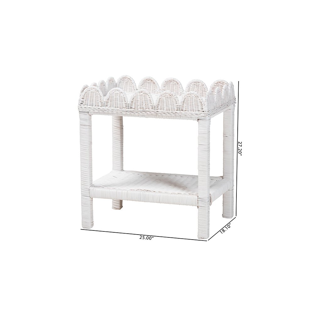 Sumana Rattan Side Table with Scalloped 2-Tier Tray Top, White. Picture 9