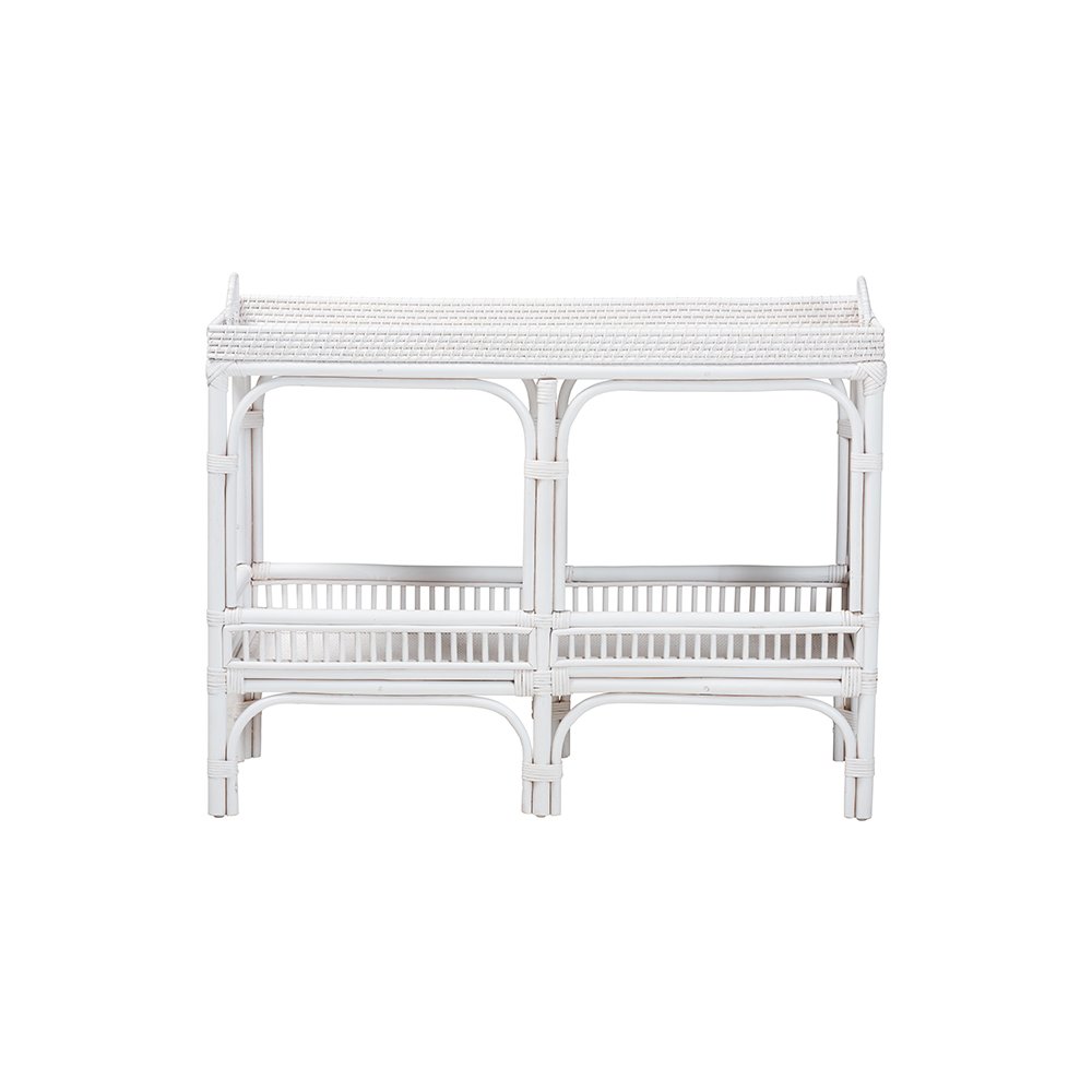 Lombok Rattan Console Table with Raised 2-Tier Tray Top, White. Picture 3