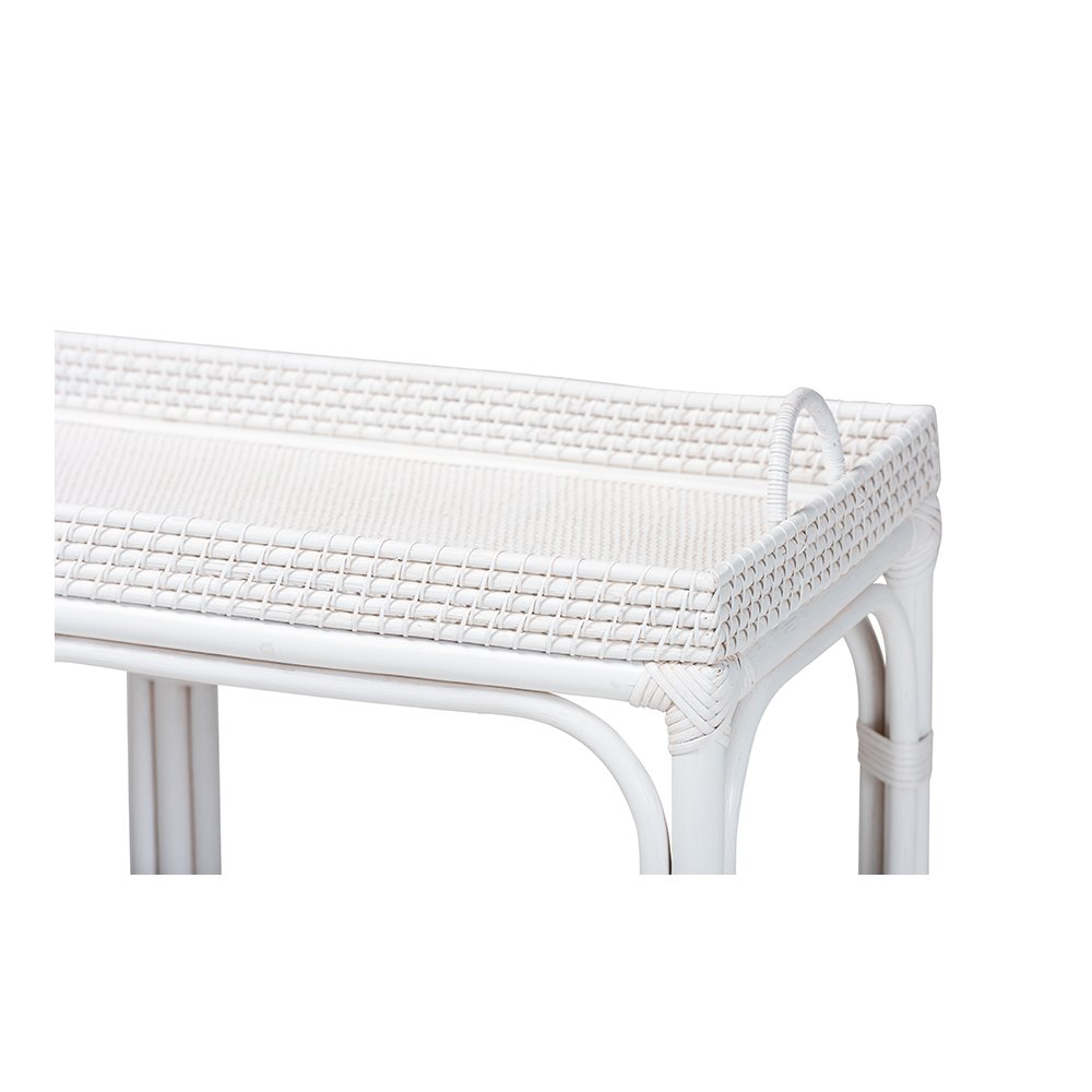 Lombok Rattan Console Table with Raised 2-Tier Tray Top, White. Picture 5