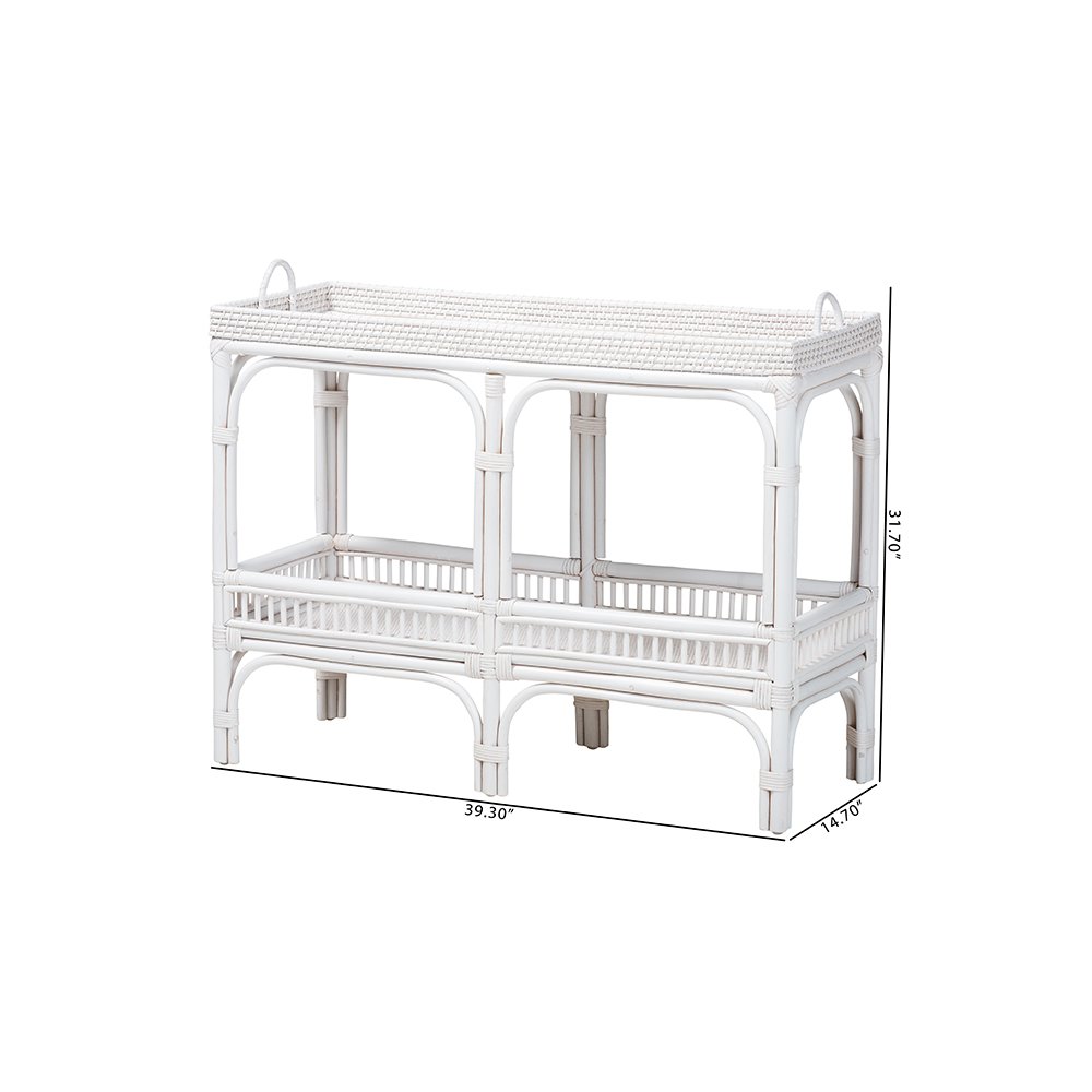 Lombok Rattan Console Table with Raised 2-Tier Tray Top, White. Picture 9