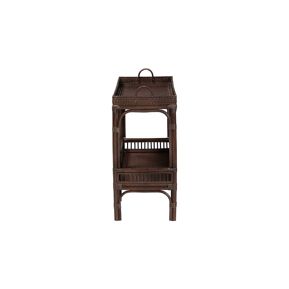 Lombok Rattan Console Table with Raised 2-Tier Tray Top, Espresso. Picture 4