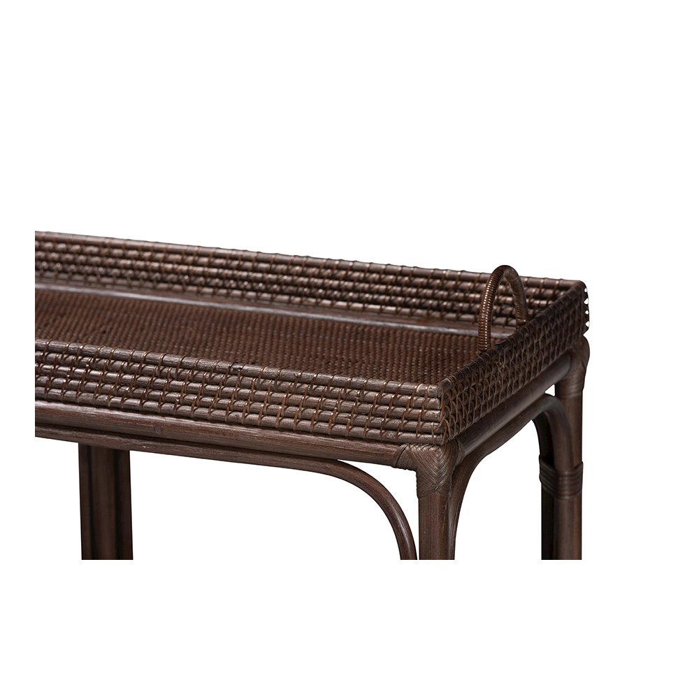 Lombok Rattan Console Table with Raised 2-Tier Tray Top, Espresso. Picture 5