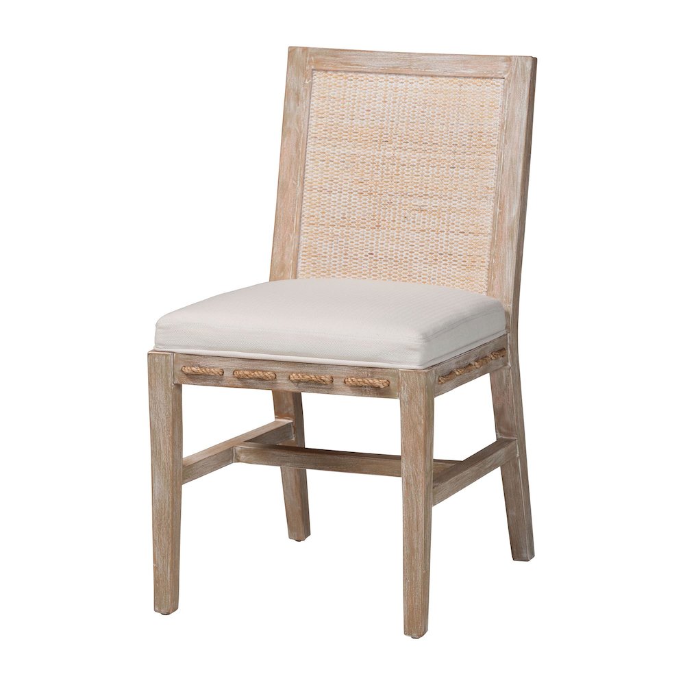 Ashford Whitewash Rattan Dining Chair - Mahogany Frame, Braided Rope Inserts. Picture 1