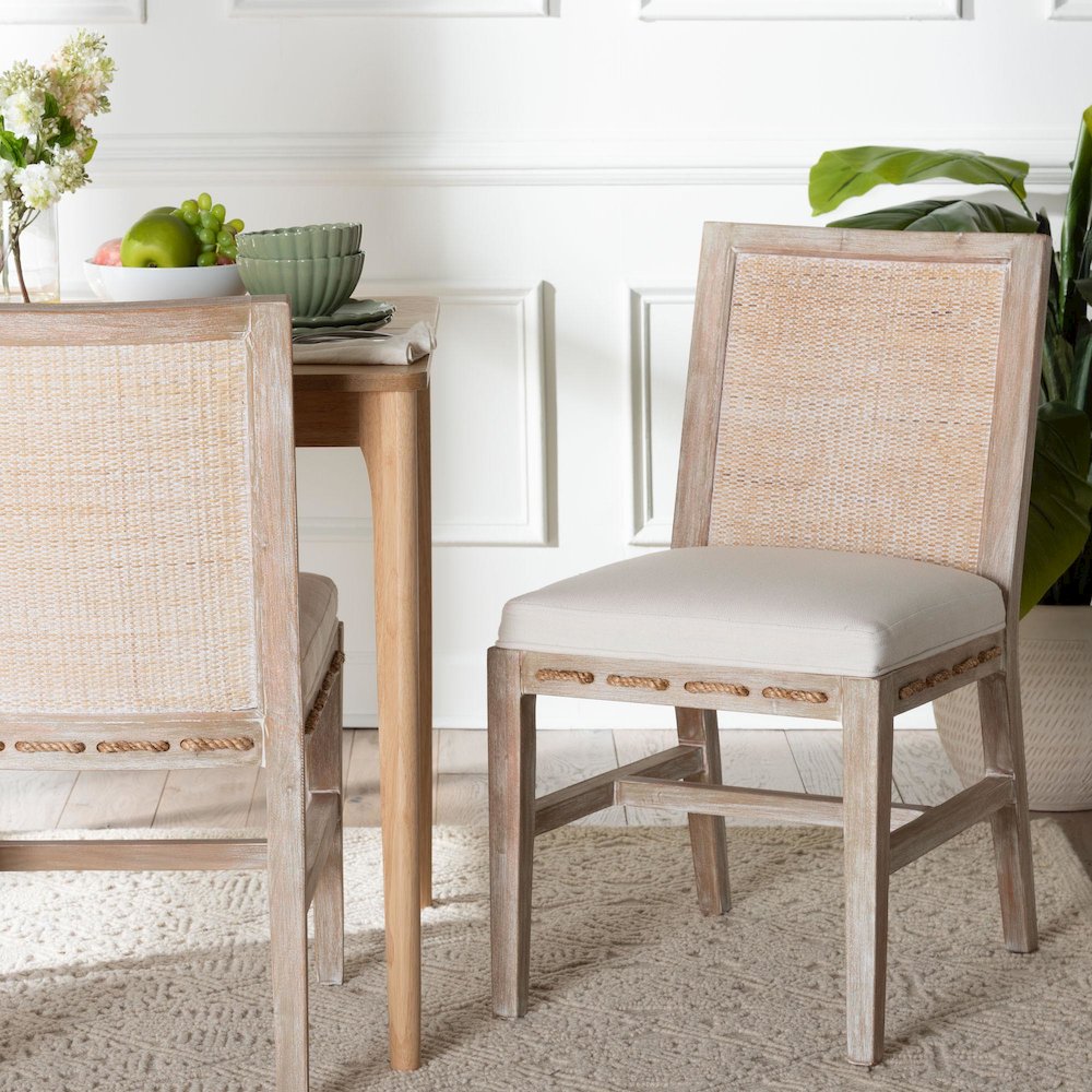 Ashford Whitewash Rattan Dining Chair - Mahogany Frame, Braided Rope Inserts. Picture 8
