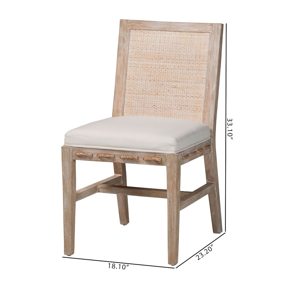 Ashford Whitewash Rattan Dining Chair - Mahogany Frame, Braided Rope Inserts. Picture 9