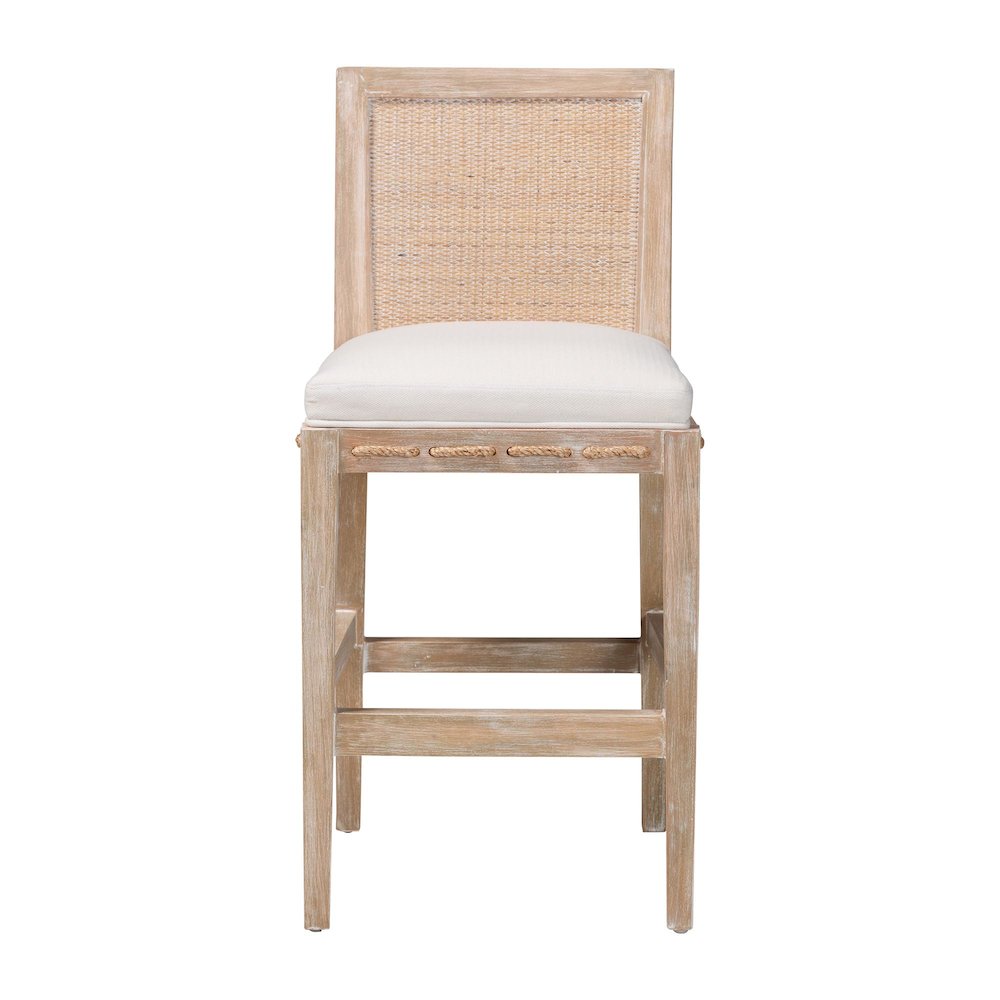 Ashford Whitewash Rattan Counter Stool - Mahogany Frame, Braided Rope Inserts. Picture 2