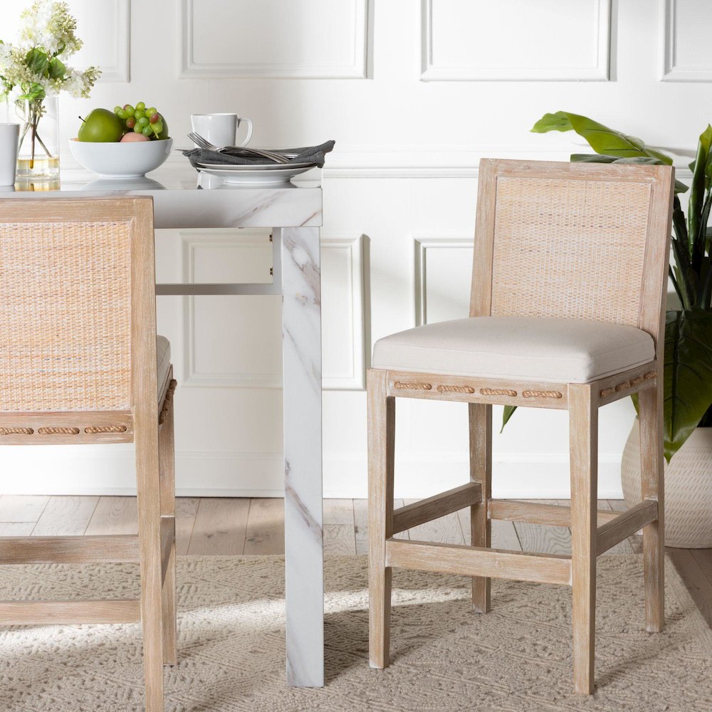 Ashford Whitewash Rattan Counter Stool - Mahogany Frame, Braided Rope Inserts. Picture 8