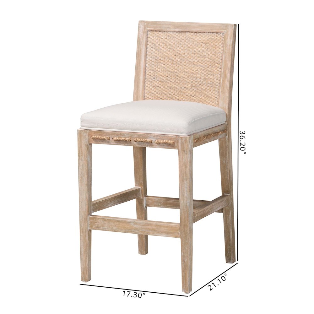 Ashford Whitewash Rattan Counter Stool - Mahogany Frame, Braided Rope Inserts. Picture 9
