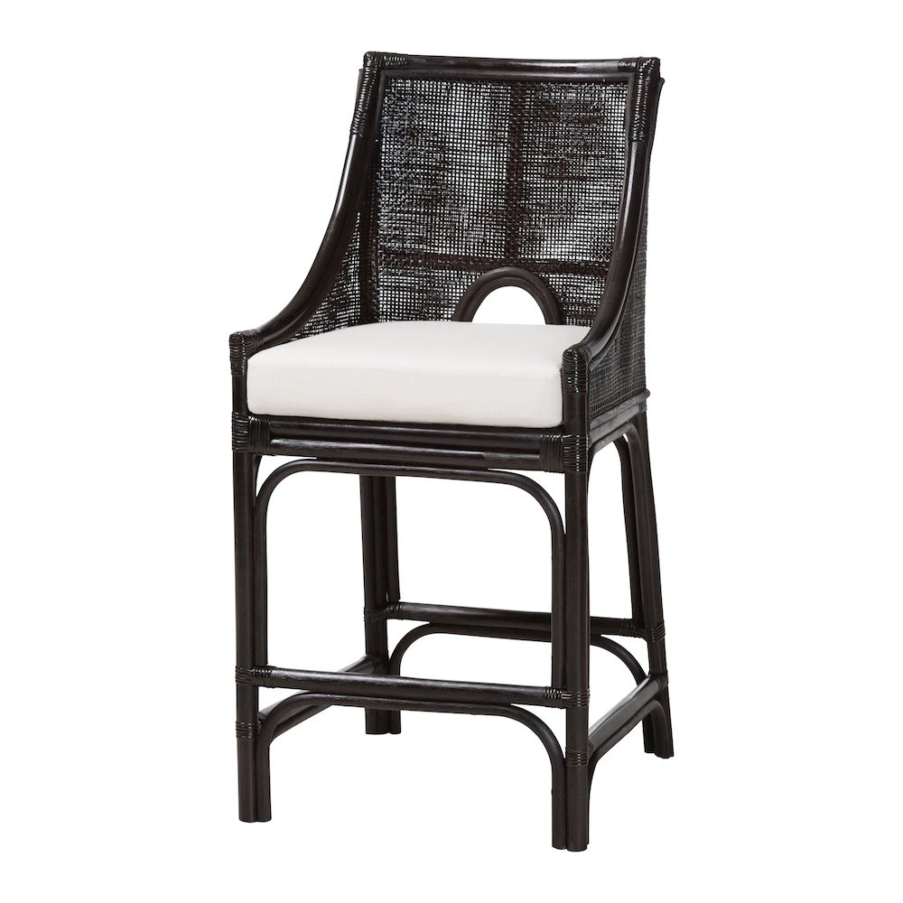 Acton Natural Rattan Counter Stool - Wicker Stool with Tall Back, Sloped Arms. Picture 1