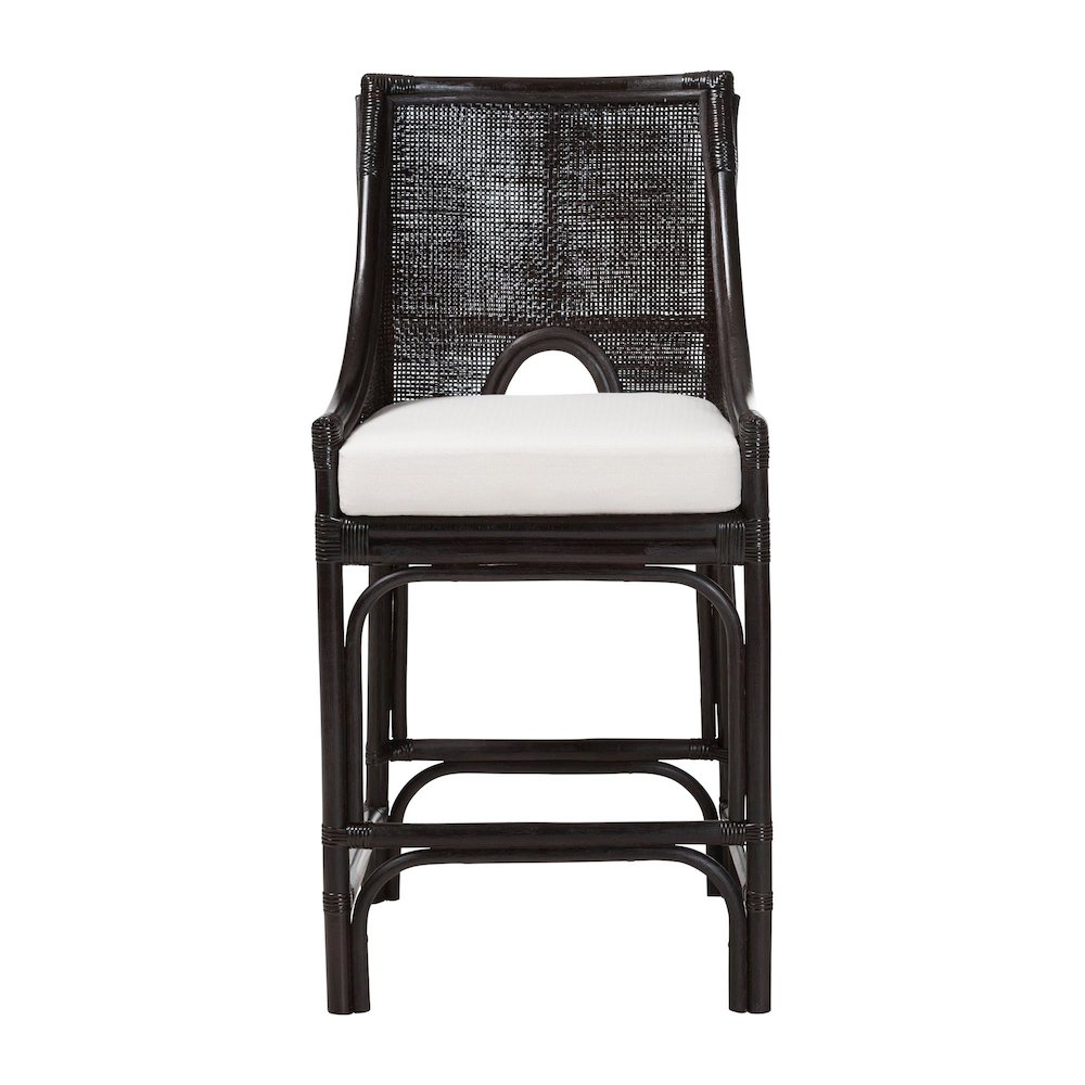 Acton Natural Rattan Counter Stool - Wicker Stool with Tall Back, Sloped Arms. Picture 2