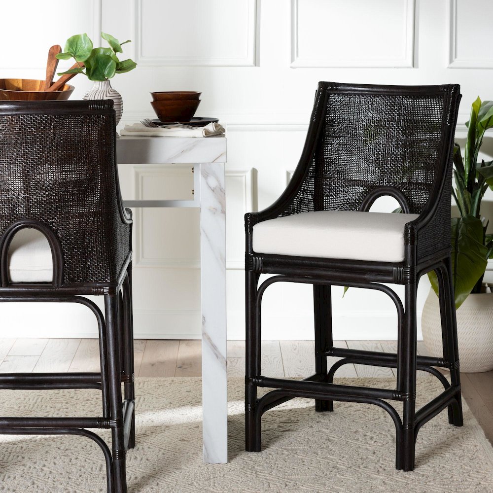 Acton Natural Rattan Counter Stool - Wicker Stool with Tall Back, Sloped Arms. Picture 8