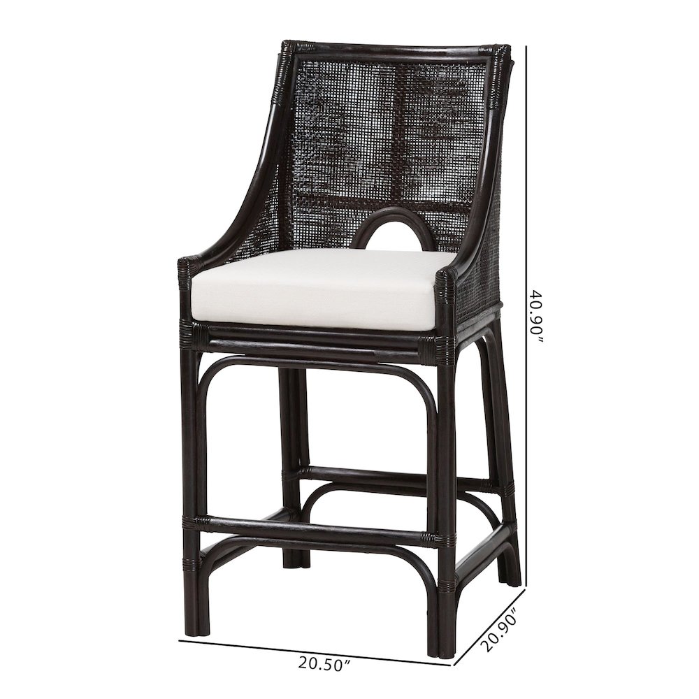 Acton Natural Rattan Counter Stool - Wicker Stool with Tall Back, Sloped Arms. Picture 9