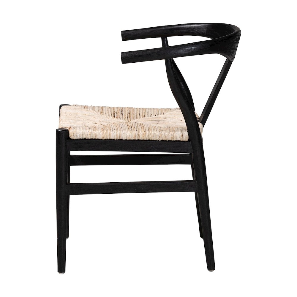 Fika Wishbone Dining Chair - Seagrass Seat, Mahogany Frame, Black. Picture 3