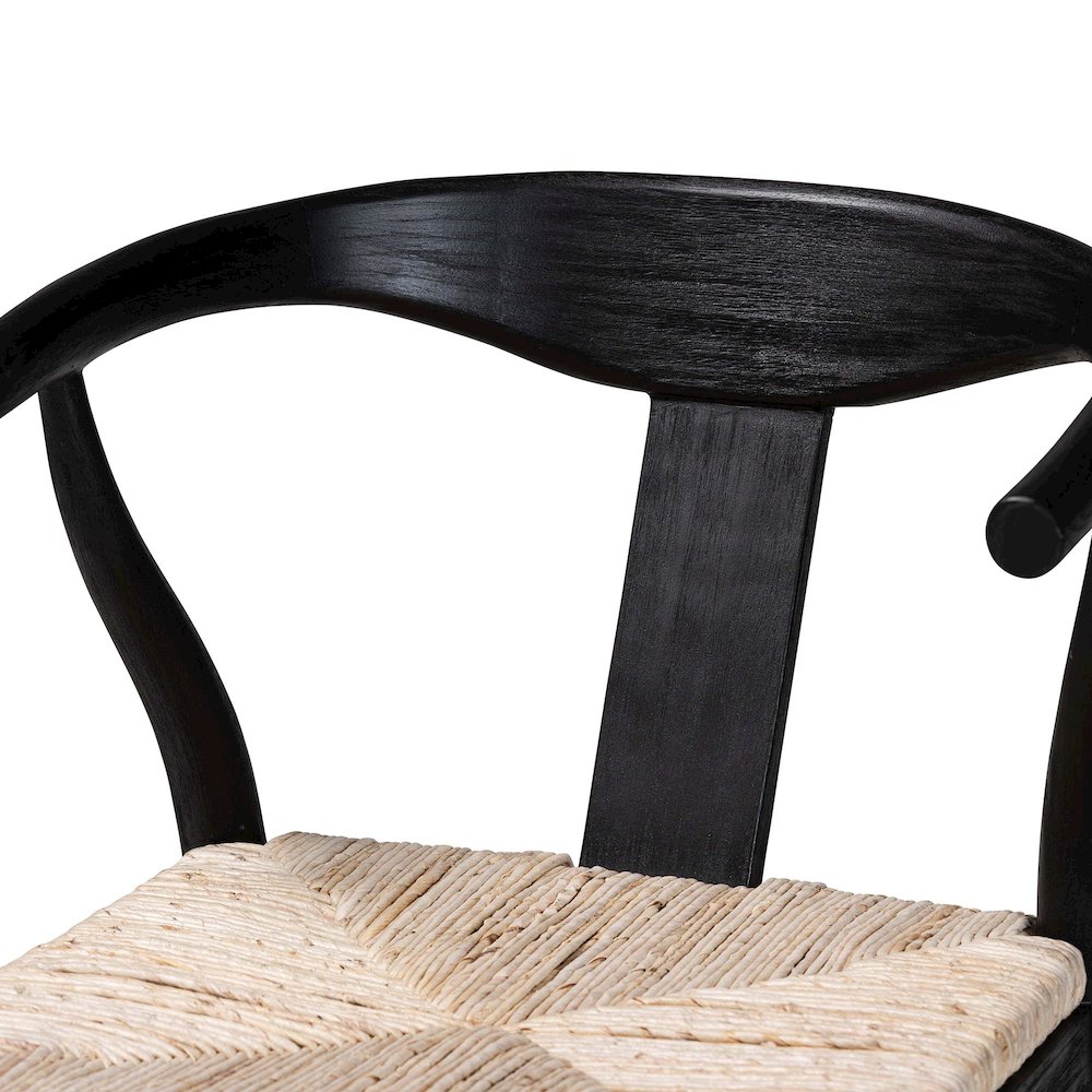 Fika Wishbone Dining Chair - Seagrass Seat, Mahogany Frame, Black. Picture 5