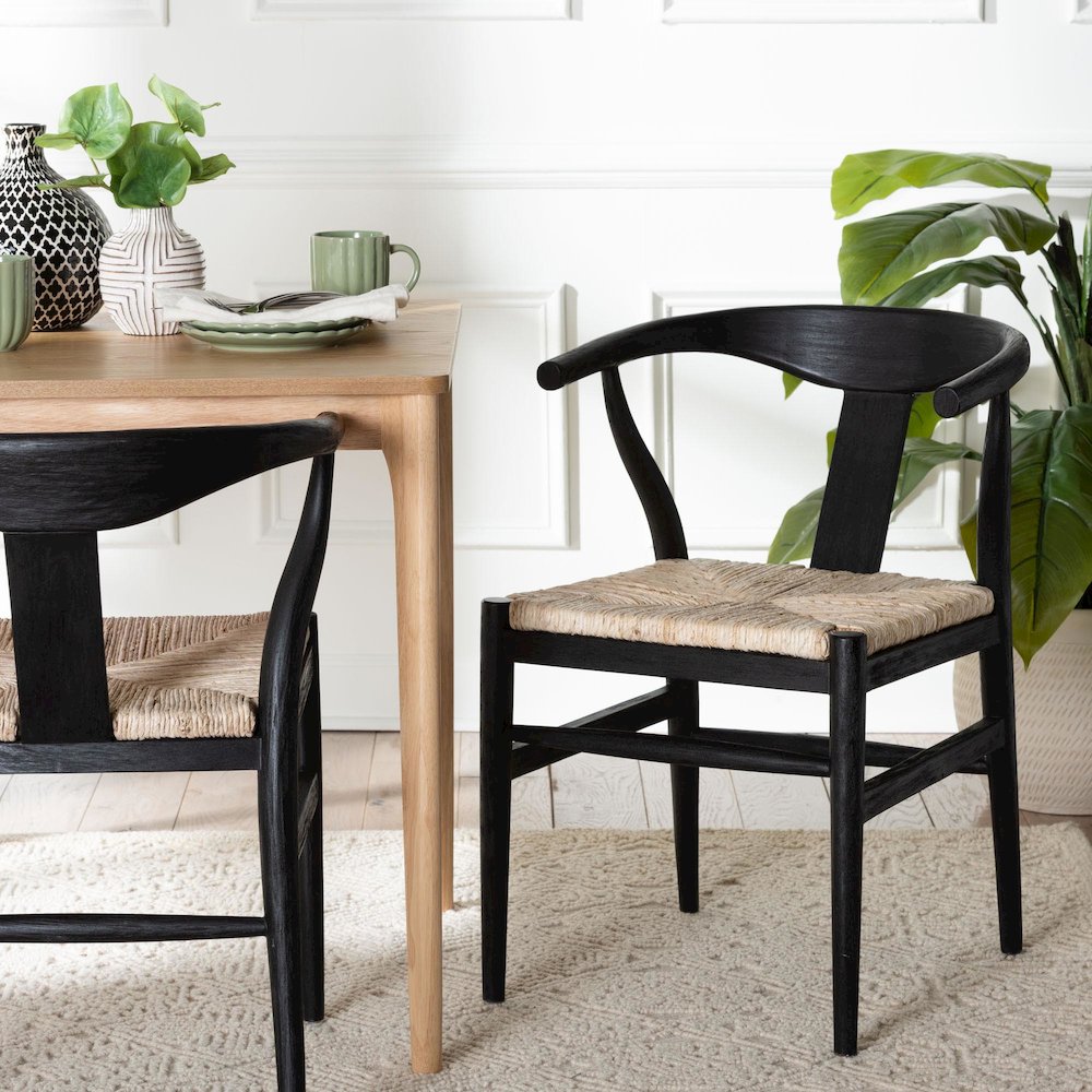 Fika Wishbone Dining Chair - Seagrass Seat, Mahogany Frame, Black. Picture 8